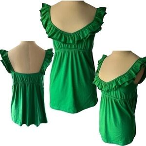 JULIE’S Closet Romantic Flutter Sleeveless Green Empire Waist Top, Size Small